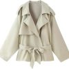 Women's Casual Lightweight Jacket Long Sleeve Lapel Lace Up Trench Coat Solid Color Trendy Outerwear