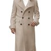 Men's Notch Lapel Double Breasted Long Trench Coat Casual Cotton Blend Peacoat