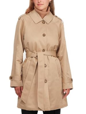 Women's Trench Coat - Waist Belted Button Up Long Raincoat for Ladies (Sizes: S-XL)