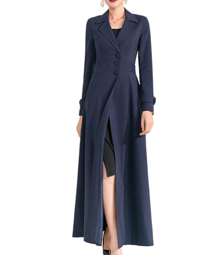 Womens Woolen Blend Ankle Length Lapel Long Maxi Trench Coat Jacket Parka Outwear Overcoat