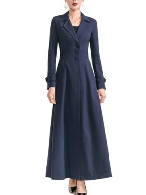 Womens Woolen Blend Ankle Length Lapel Long Maxi Trench Coat Jacket Parka Outwear Overcoat