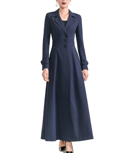 Womens Woolen Blend Ankle Length Lapel Long Maxi Trench Coat Jacket Parka Outwear Overcoat