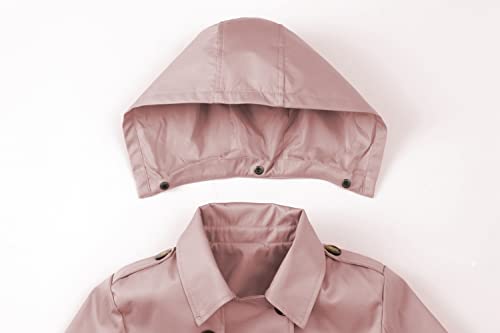 Women's Double Breasted Trench Coats Mid-Length Belted Overcoat Long Dress Jacket with Detachable Hood
