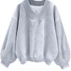 Womens V Neck Oversized Sweatshirts Casual Drop Shoulder Long Sleeve Pullover Tops