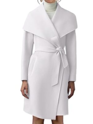 Women's Pea Trench Coat Lapel Collar Long Jacket Open Front Belted Overcoat with Pockets