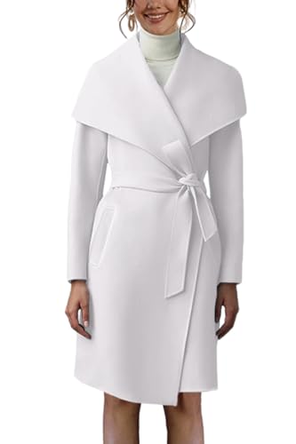 Women's Pea Trench Coat Lapel Collar Long Jacket Open Front Belted Overcoat with Pockets