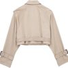 Women's Retro Trench Coat Lapel Long Sleeve Buttoned Belt Jacket Solid Color Lightweight Short Outerwear