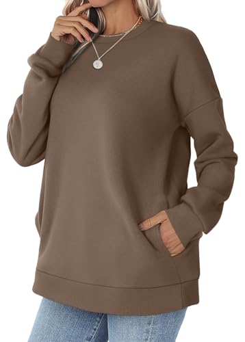 Crewneck Sweatshirts Women Long Sleeve Tops 2025 Fall Fashion Clothes Winter Pullover with Pockets S-2XL