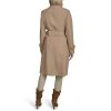 Women's Stand Belted Wool Trench Coat with Soft Ribbed-Knit Collar Detail