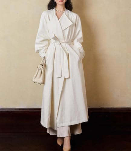 Women's Solid Color Tie-Down Loose Korean-Style Spring Plus-Size Long Linen Trench Coat