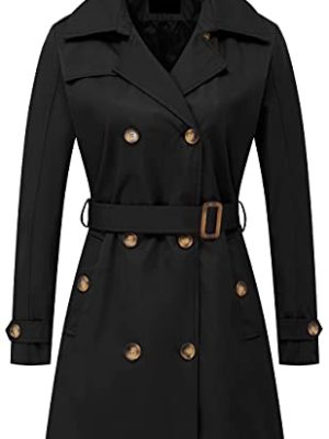Women's Double Breasted Trench Coats Mid-Length Belted Overcoat Long Dress Jacket with Detachable Hood