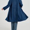 Denim Trench Coat Women Midi Long Jean Jacket Oversized Single Breasted Maxi Duster Overcoat