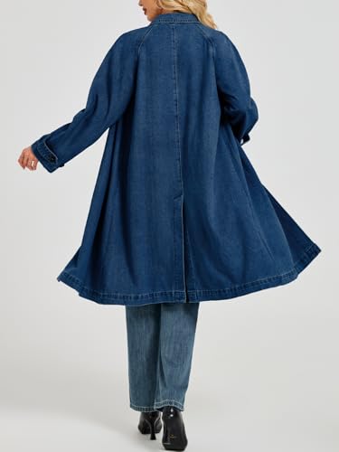 Denim Trench Coat Women Midi Long Jean Jacket Oversized Single Breasted Maxi Duster Overcoat