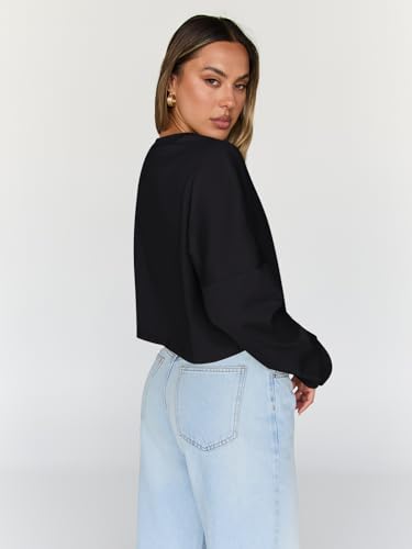 Cropped Sweatshirts for Women Oversized Crewneck Sweaters Long Sleeve Tops Fall Winter Clothes 2025