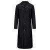 Men's Full Length Faux Leather Trench Coat Vintage Long Coats Fall Winter Windproof Jacket Open Front Cardigan