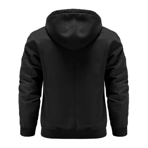 Faux Leather Jacket for Men Vintage Leather Motorcycle Biker Jackets Warm Windproof Zip-Up Hooded Coats Outerwear