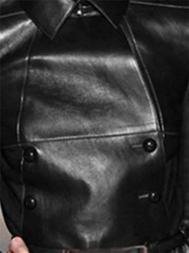 Women's Solid Color Long Sleeve Tie Double-Breasted Long Leather Trench Coat