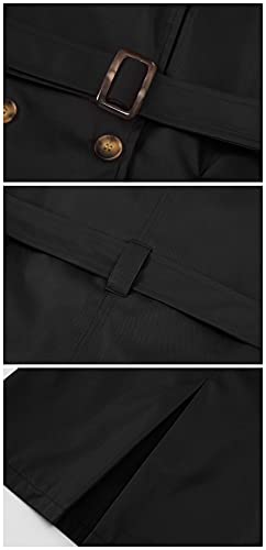 Women's Double Breasted Trench Coats Mid-Length Belted Overcoat Long Dress Jacket with Detachable Hood