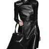 Women's Solid Color Long Sleeve Tie Double-Breasted Long Leather Trench Coat