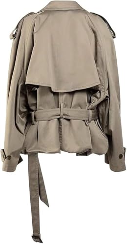 Women's Trench Coat Lapel Long Sleeve Lace Up Button Front Jacket Solid Color Fashion Chic Outerwear