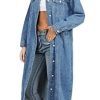 Womens Classic Jean Jacket Plus Size Loose Long Sleeve Button Down Denim Trench Coat