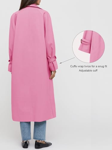 Womens Long Trench Coat Oversized Double Breasted Windproof Classic Lapel Casual Fall Overcoat