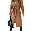 Womens Classic Coat Lapel Collar Open Front Belted Long Jacket