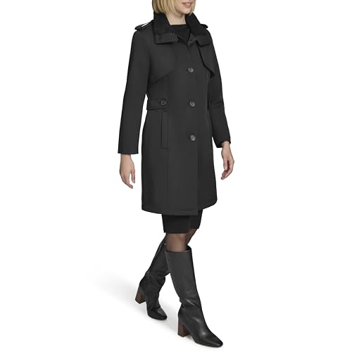 Women's Classic Transitional Water-Resistant Insulated Trench Coat, Black