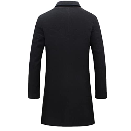 Men's Casual Mid-Length Trench Coat Single Breasted Business Pea Coats Winter Notched Lapel Windbreaker Jacket