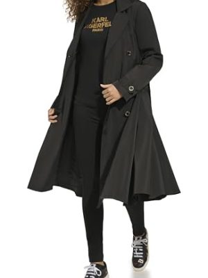 womens Long Flared Belted Trench Coat