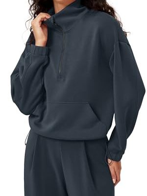 Women's Modal Soft Cinchable Sweatshirts Half Zipper Funnel Neck Oversize Pullover with Pockets