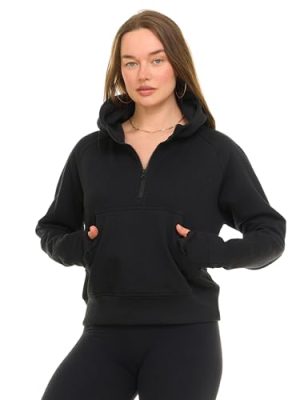 Womens Half Zip Hoodie - Fleece Cropped Sweatshirt for Women, Quarter Zip Up Pullover