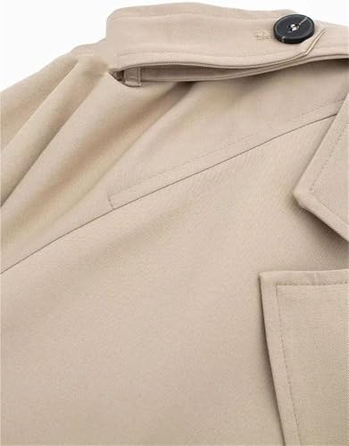 Women's Retro Trench Coat Lapel Long Sleeve Buttoned Belt Jacket Solid Color Lightweight Short Outerwear