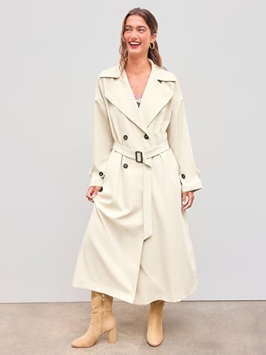 Oversized Solid Collar Long Trench Coat With Belt