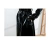 Women's Extra Long Black Reflective Patent Faux Leather Trench Coat Belted European Fashion Windproof Overcoat