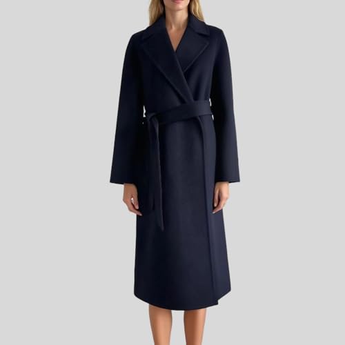 Women's Cashmer and Merino Wool Blend Double Breasted Long Trench Outdoor Coat for Fall Winter