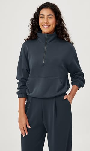 Women's Modal Soft Cinchable Sweatshirts Half Zipper Funnel Neck Oversize Pullover with Pockets