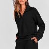 Women's 2 Piece Outfits Casual Lapel Half Zip Sweatshirts And Wide Leg Pants Tracksuit Sets
