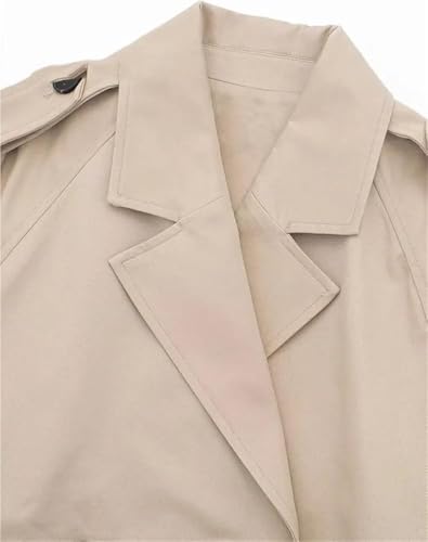 Women's Retro Trench Coat Lapel Long Sleeve Buttoned Belt Jacket Solid Color Lightweight Short Outerwear
