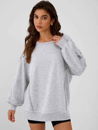 Women Oversized Long Sleeve Sweatshirts Crewneck Side Slit Loose Teen Girl Pullover Top 2025 Fall Y2K Trendy Outfits