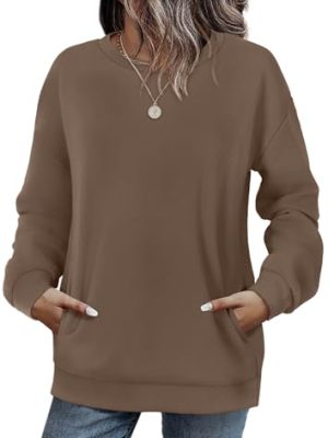 Crewneck Sweatshirts Women Long Sleeve Tops 2025 Fall Fashion Clothes Winter Pullover with Pockets S-2XL