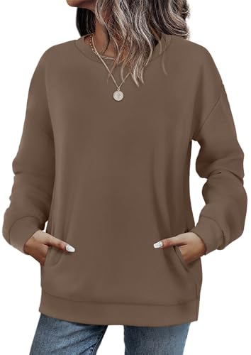 Crewneck Sweatshirts Women Long Sleeve Tops 2025 Fall Fashion Clothes Winter Pullover with Pockets S-2XL