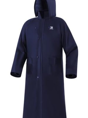 Raincoat for Men Waterproof Long Rain Jacket with Stowable Hood Lightweight Rain Gear Poncho for Unisex