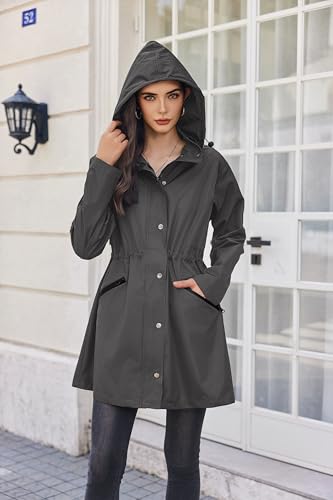 Raincoat Women Waterproof Long Hooded Rain Jacket Trench Coats Windbreaker Travel Jacket