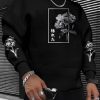 Men's Dragon Letter Graphic Print Sweatshirt Long Sleeve Round Neck Tops Casual Pullovers