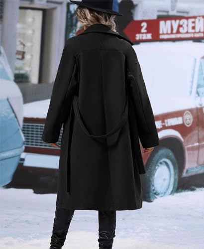 Women's Winter Wool Blend Pea Coat Double Breasted Notch Lapel Long Trench Coat