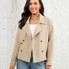 Cropped Trench Coat for Women Double Breasted Long Sleeve Work Office Business Casual Fall Short Jackets