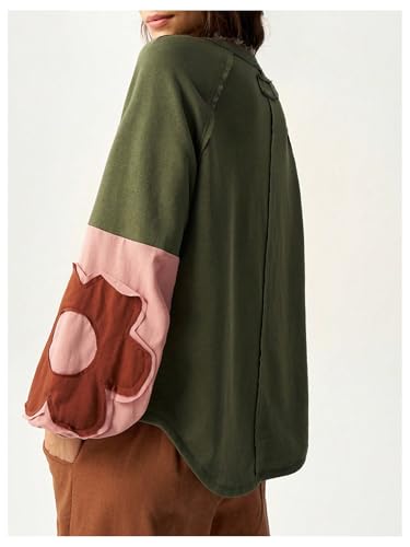 Women's Oversized Sweatshirt Patchwork Crewneck Sweatshirt Floral Boho Long Sleeve Pullover Tops
