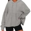 Womens Oversized Hoodies Sweatshirts Casual Lantern Long Sleeve Drawstring Peplum Hem Loose Hooded Pullover Tops