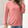 Women Casual Long Sleeve V Neck Sweatshirts Cute Loose Fit Lightweight Pullover Tops